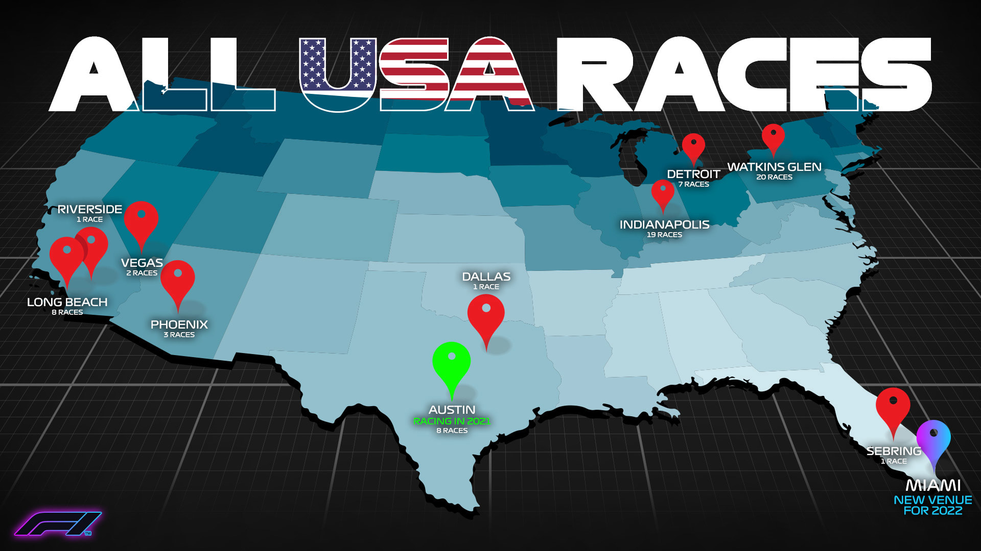 Miami is coming but where else has F1 raced in the USA? Formula 1®