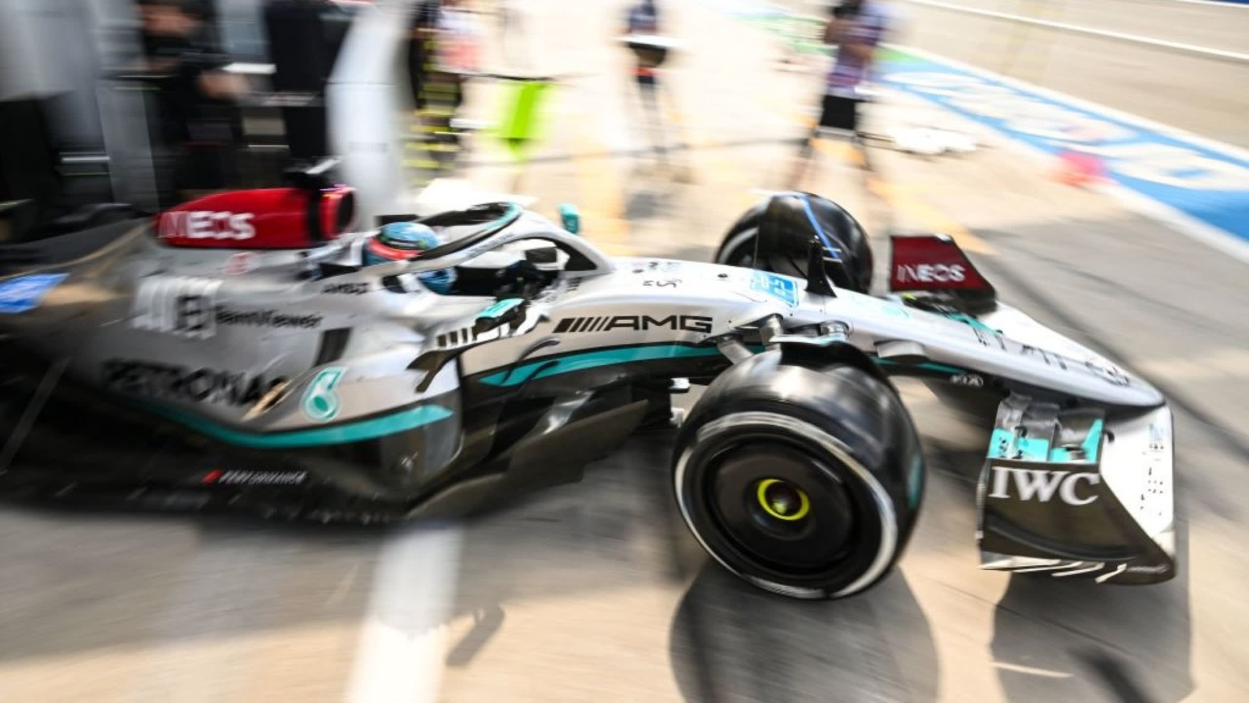 Mercedes' British driver Lewis Hamilton steers his car in the pit lane during the first practice session ahead of the Italian Formula One Grand Prix at the Autodromo Nazionale circuit in Monza on September 9, 2022. (Photo by ANDREJ ISAKOVIC / AFP) (Photo by ANDREJ ISAKOVIC/AFP via Getty Images)
