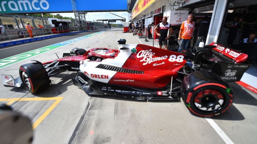 Alfa Romeo's Finnish driver Valtteri Bottas rolls out from the pit lane during the first free practice session ahead of the Formula One Hungarian Grand Prix at the Hungaroring in Budapest, Hungary, on July 29, 2022. (Photo by FERENC ISZA / AFP) (Photo by FERENC ISZA/AFP via Getty Images)