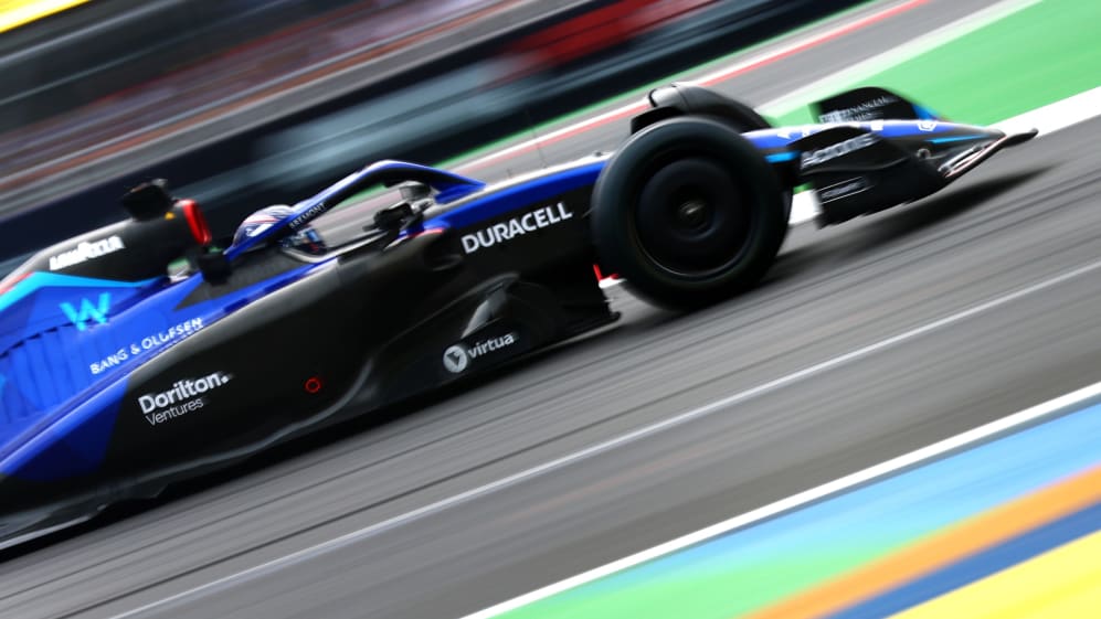 MEXICO CITY, MEXICO - OCTOBER 28: Alexander Albon of Thailand driving the (23) Williams FW44 Mercedes on track during practice ahead of the F1 Grand Prix of Mexico at Autodromo Hermanos Rodriguez on October 28, 2022 in Mexico City, Mexico. (Photo by Dan Istitene - Formula 1/Formula 1 via Getty Images)