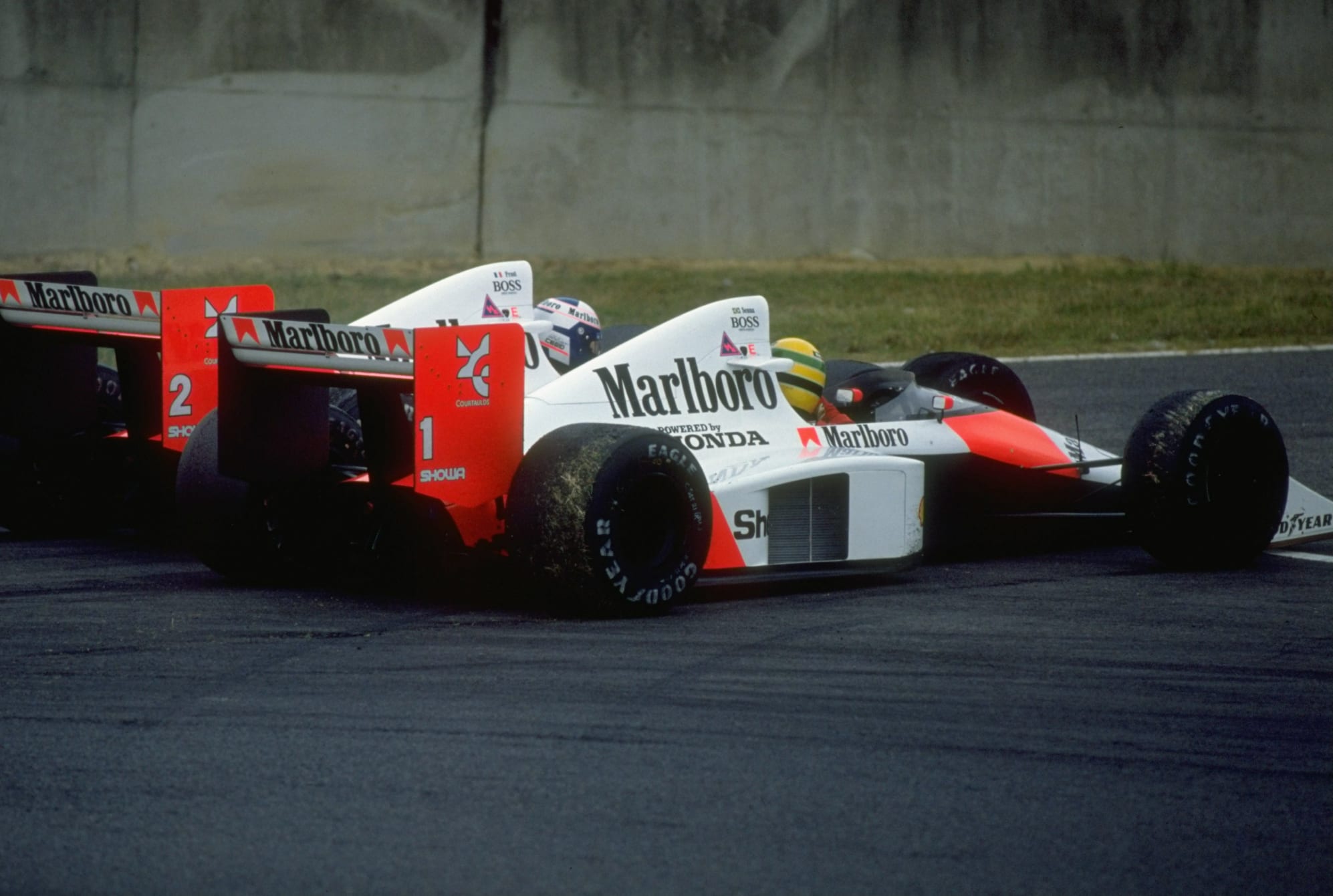 Ayrton Senna and Alain Prost infamous collide at the 1989 Japanese Grand Prix.