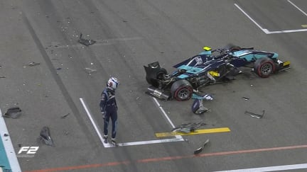 MUST-SEE: Charlie Whiting ducks for cover after massive F2 start shunt